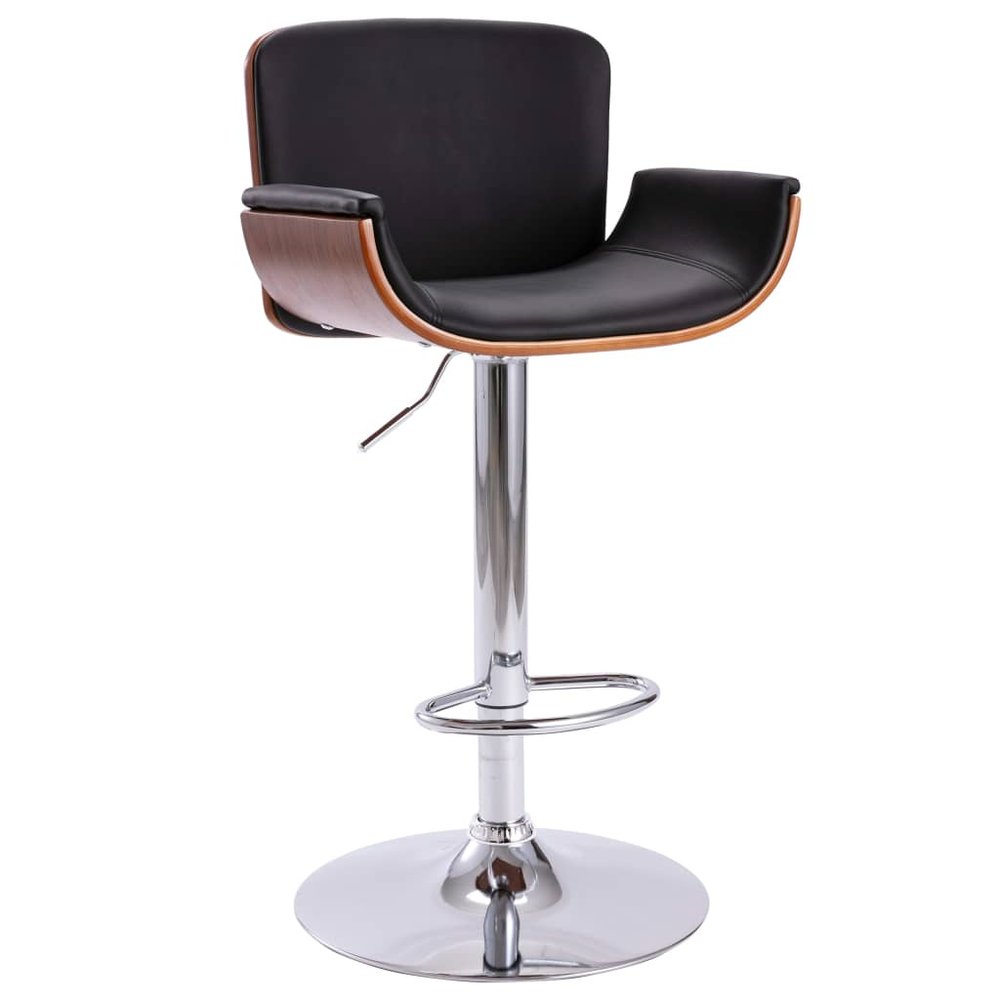vidaXL Bar Chair Black and dark brown Faux leather, bent wood, chrome metal