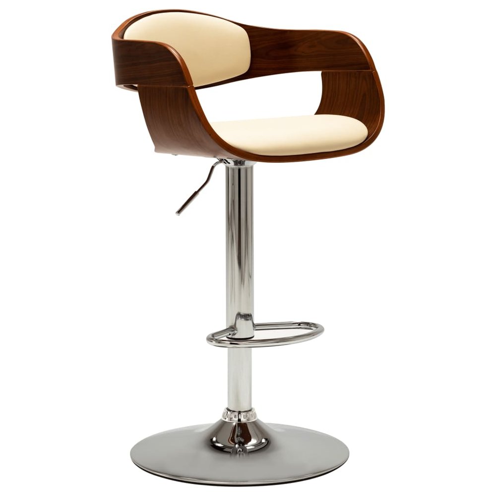 vidaXL Bar Chair Cream and brown Faux leather, bent wood, chrome metal