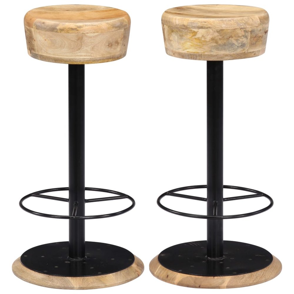 vidaXL Bar Chair Light Brown, Black Solid Mango Wood, Powder-Coated Iron