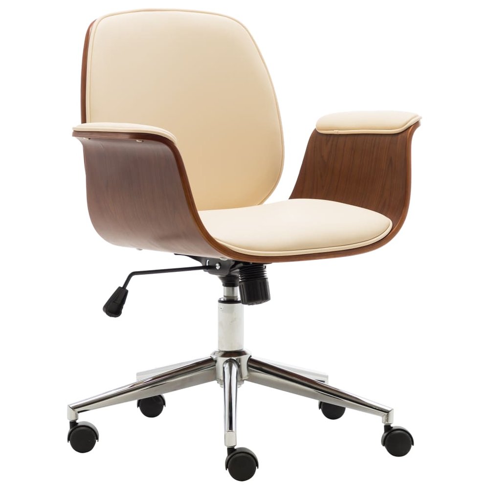 vidaXL Office Chair Cream + Brown Faux leather, Bentwood, Chromed metal
