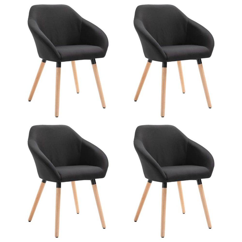 vidaXL Dining Chair Set of 4 Black Fabric, Solid Wood Standard