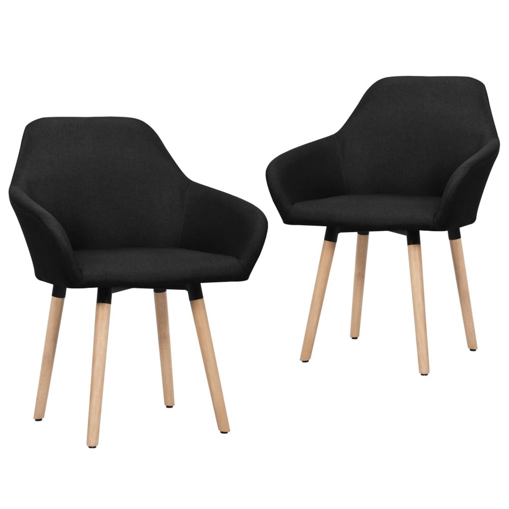 vidaXL Dining Chair Set of 2 Black Polyester Fabric and Solid Wood Legs