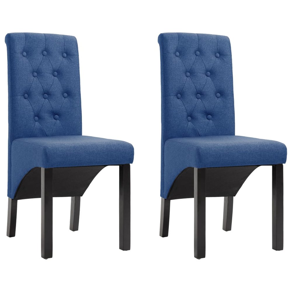 vidaXL Dining Chair Set of 2 Blue Fabric, Rubber wood Standard