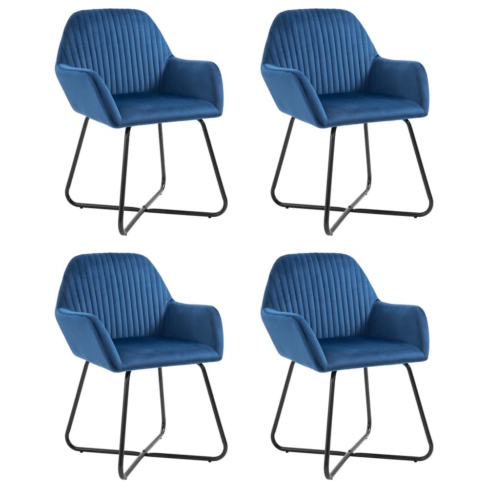 vidaXL Dining Chair Set of 4 Blue Velvet and Powder-Coated Steel