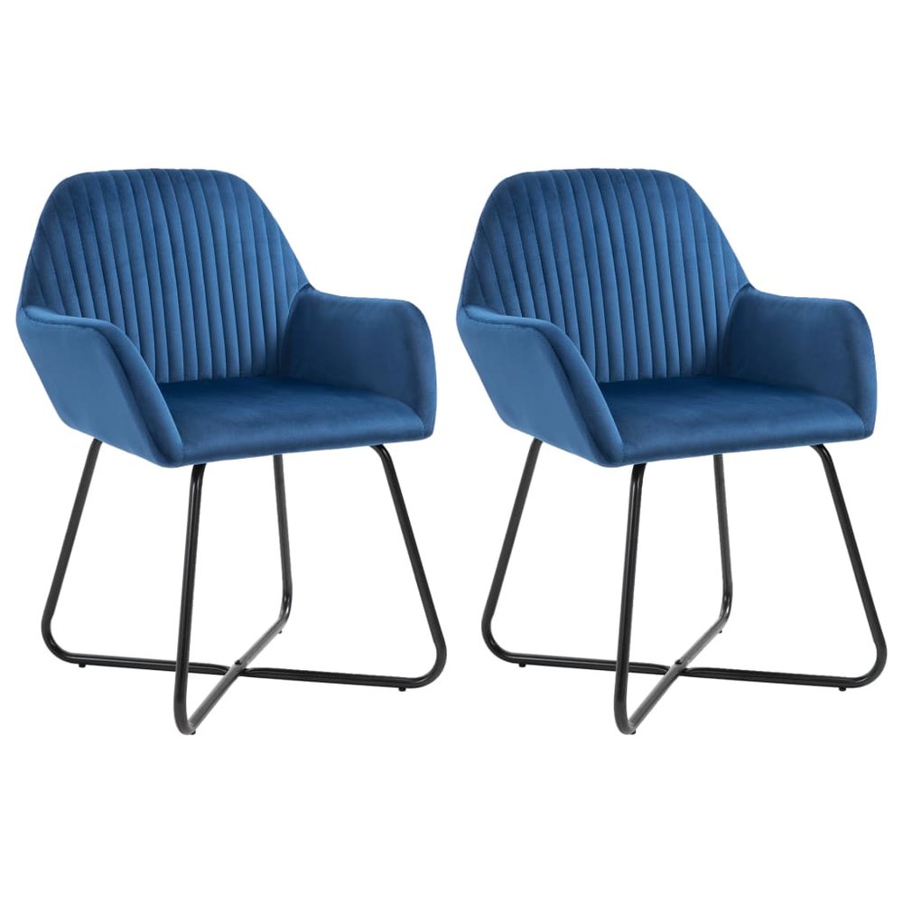 vidaXL Dining Chair Set of 2 Blue Velvet, Powder-Coated Steel Standard
