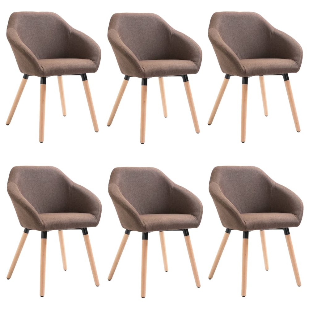 vidaXL Dining Chair Set of 6 Brown Polyester Fabric and Solid Wood