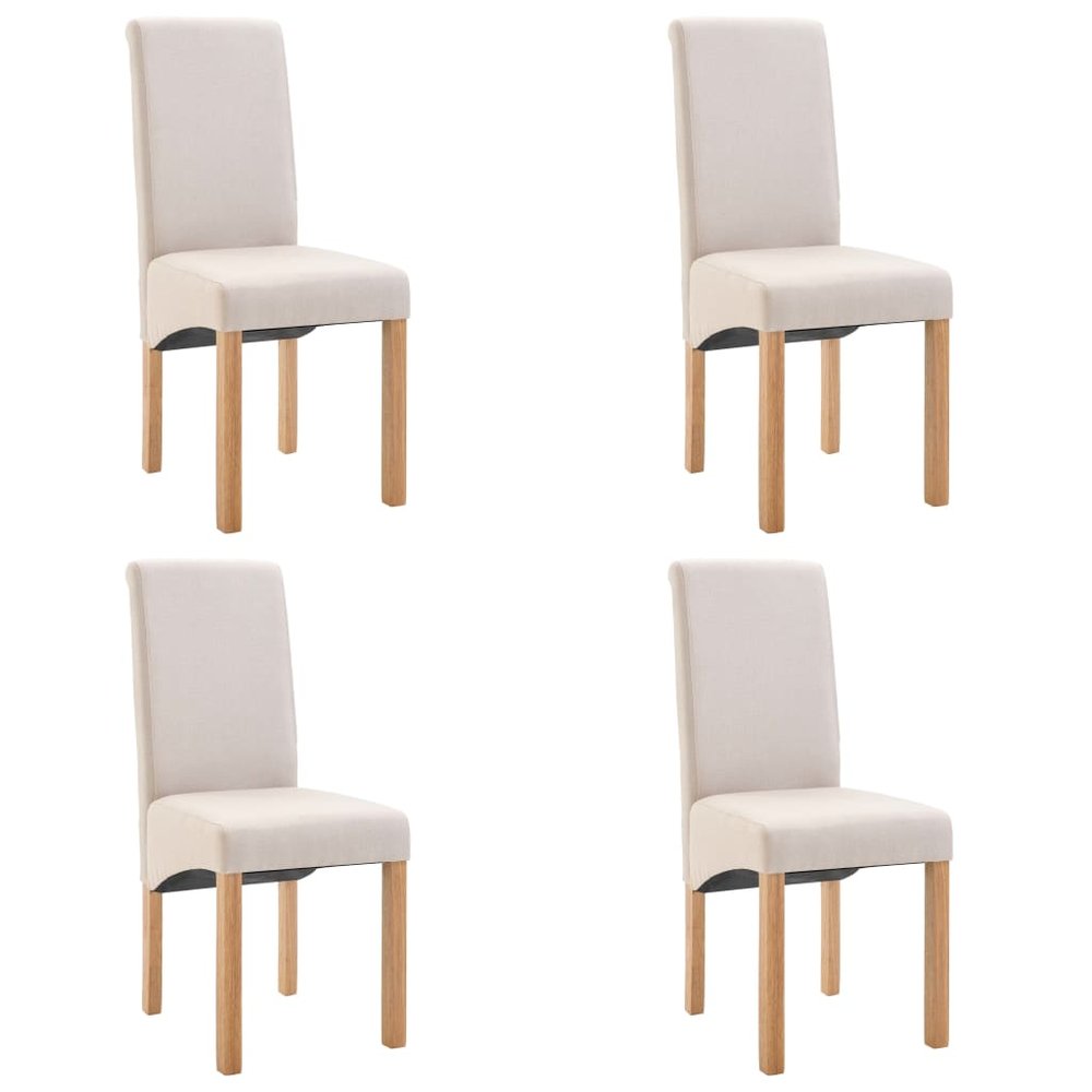 vidaXL Dining Chair Set of 4 Cream Fabric, Wood Standard Ergonomic