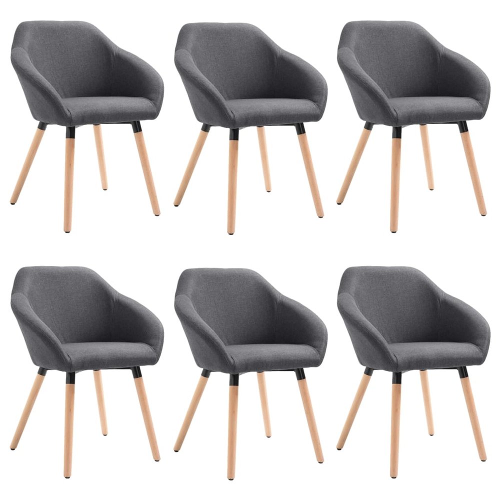 vidaXL Dining Chair Set of 6 Dark Grey Fabric and solid wood