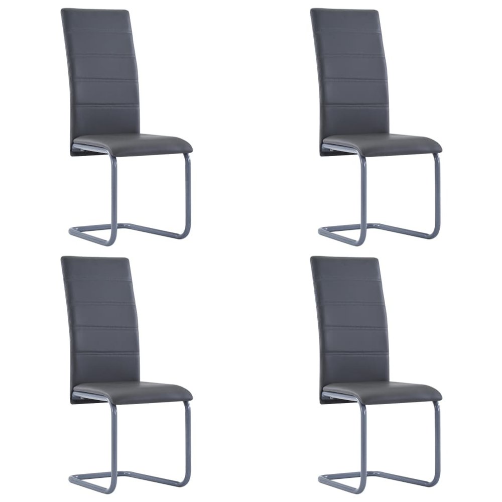 vidaXL Dining Chair Set of 4 Gray Faux Leather and Steel Standard