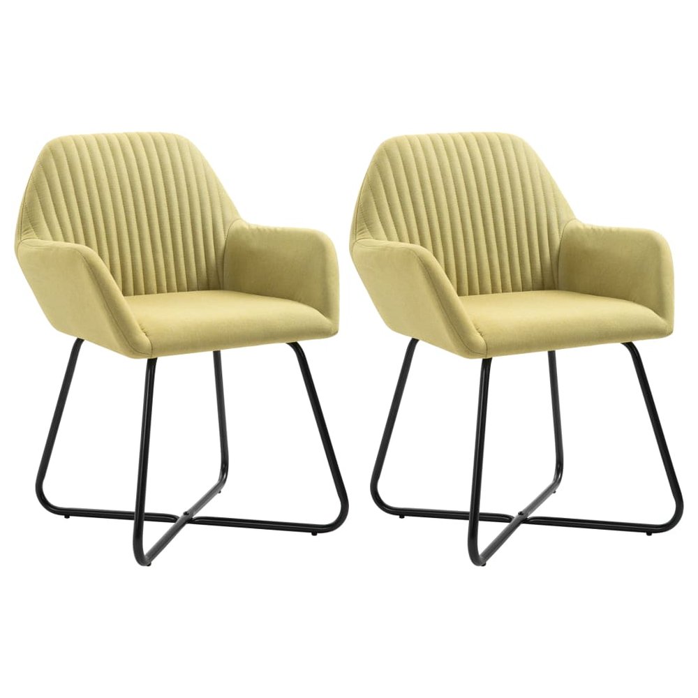 vidaXL Dining Chair Set of 2 Green Polyester, Powder-Coated Steel Medium