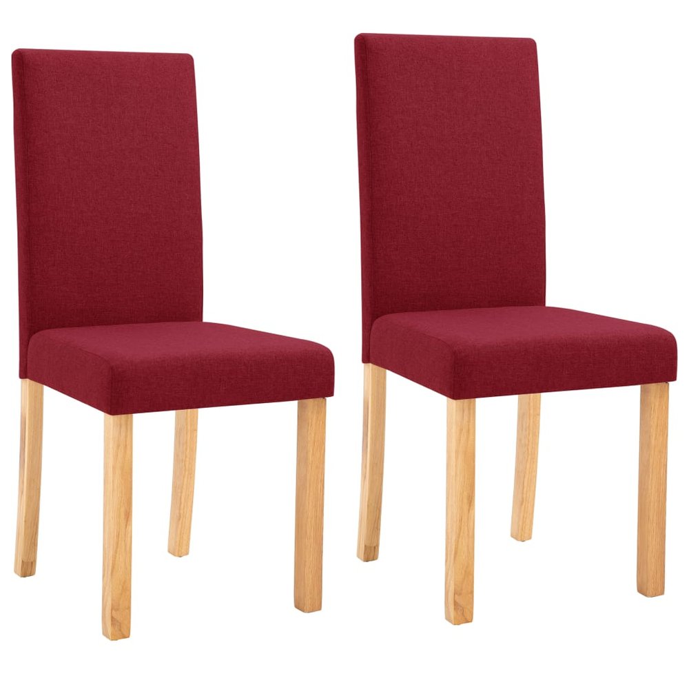 vidaXL Dining Chair Set of 2 Wine Red Fabric and Rubber Wood Standard