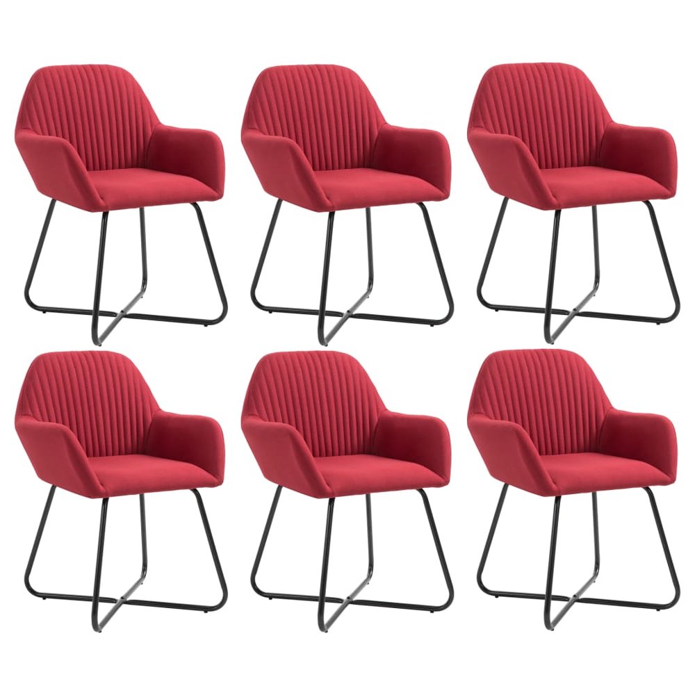 vidaXL Dining Chair Set of 6 Wine Red Fabric, Powder-Coated Steel Medium