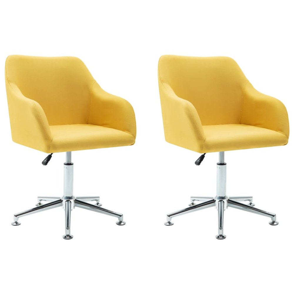 vidaXL Dining Chair Set of 2 Yellow Fabric Swivel Dining Chair