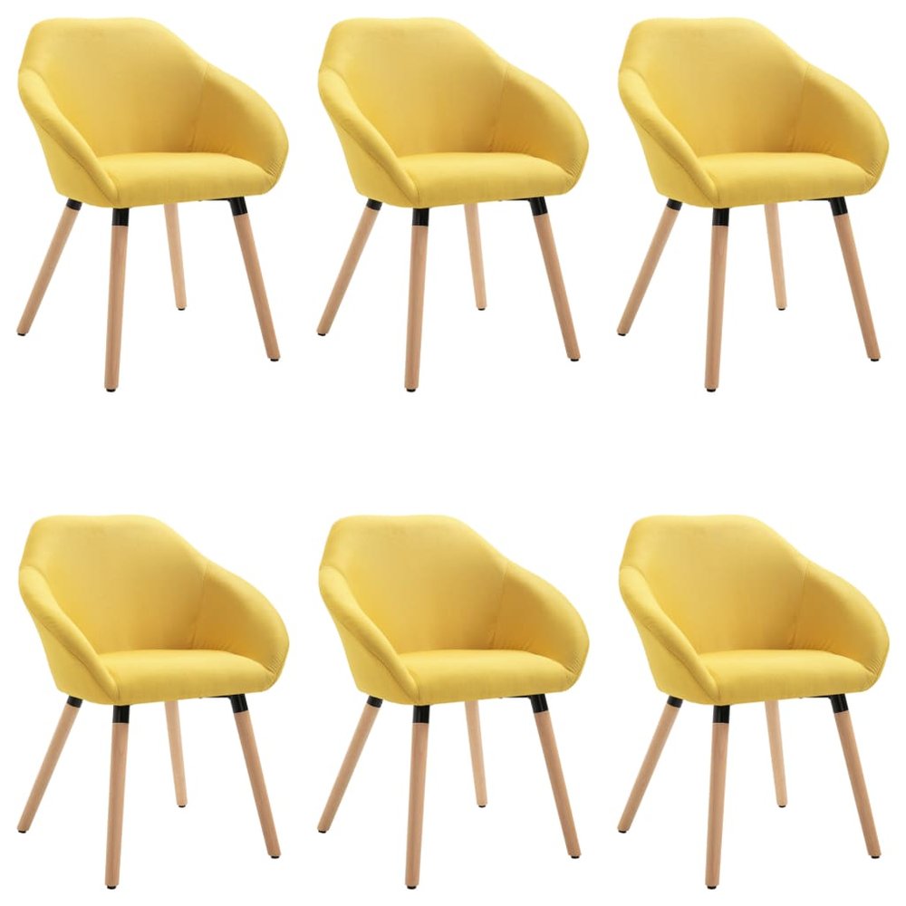 vidaXL Dining Chair Set of 6 Yellow Polyester fabric with solid wood legs