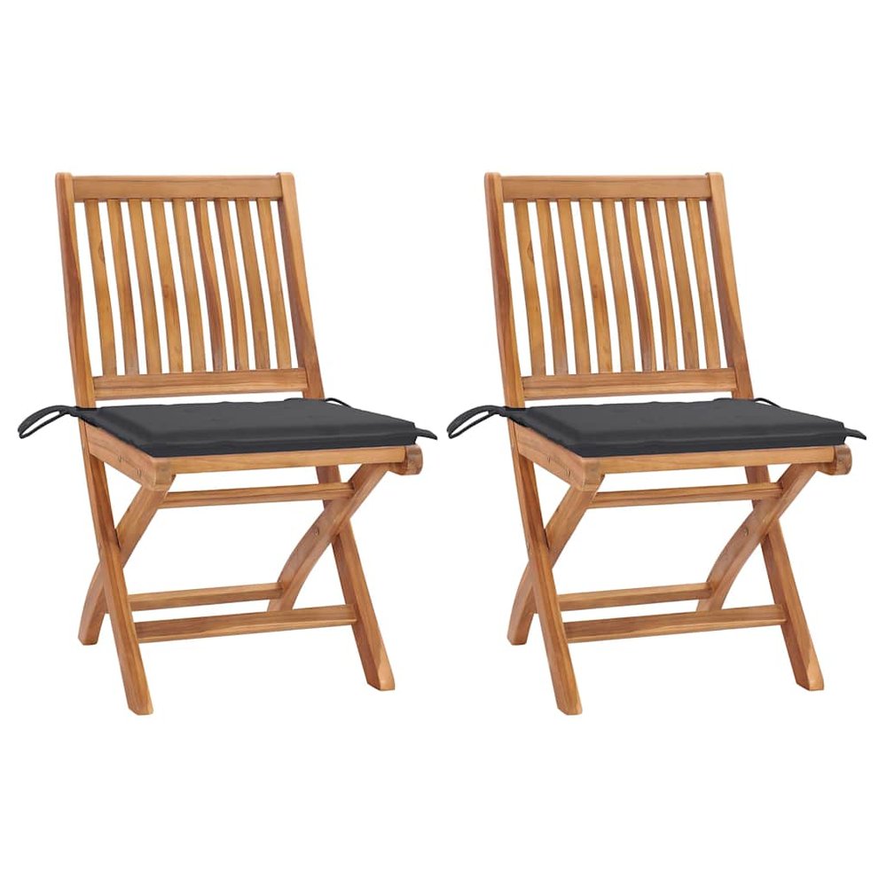 vidaXL Garden Chair Set of 2 Anthracite, Teak Teak wood, Polyester