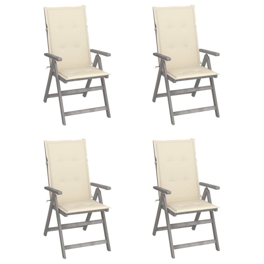 vidaXL Garden Chair Set of 4 Grey, Cream Solid Acacia wood, Polyester