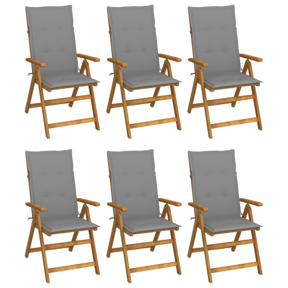 vidaXL Garden Chair Set of 6 Natural acacia wood, Grey cushion