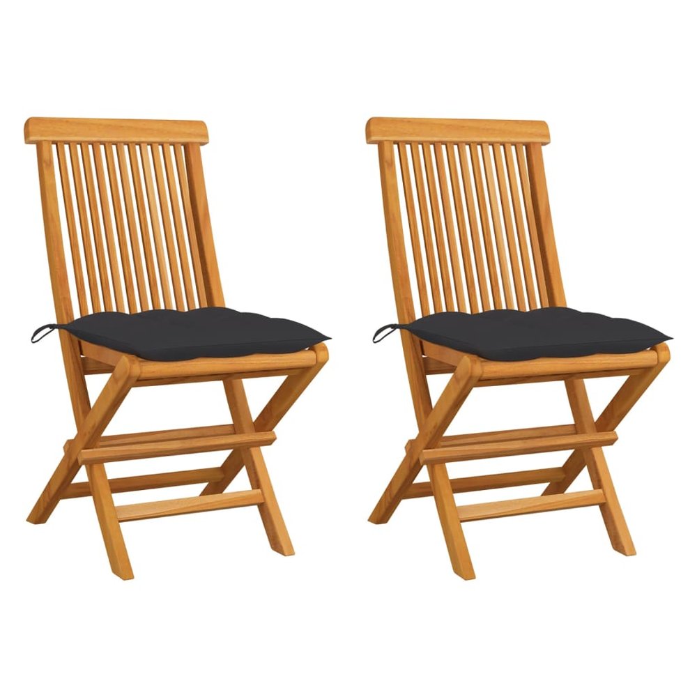 vidaXL Garden Chair Set of 2 Natural Teak, Anthracite Cushion