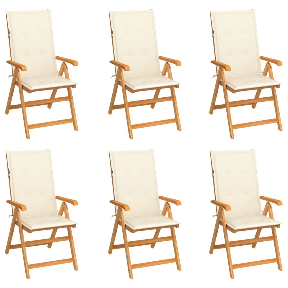 vidaXL Garden Chair Set of 6 Natural wood, Cream cushion