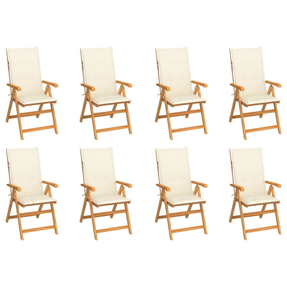 vidaXL Garden Chair Set of 8 Teak/Wood Solid Teak Wood, Polyester Medium