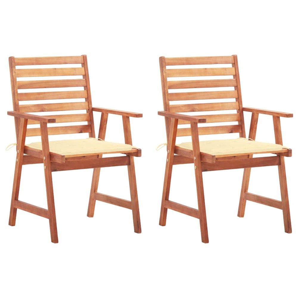 vidaXL Outdoor Chair Set of 2 Natural wood, Cream cushions