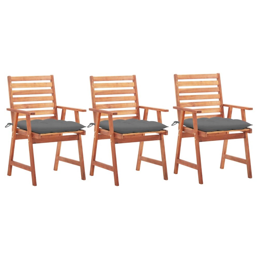 vidaXL Outdoor Chair Set of 3 Natural Wood, Grey