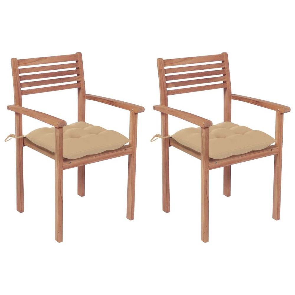 vidaXL Patio Chair Set of 2 Beige Fine sanded teak hardwood Standard