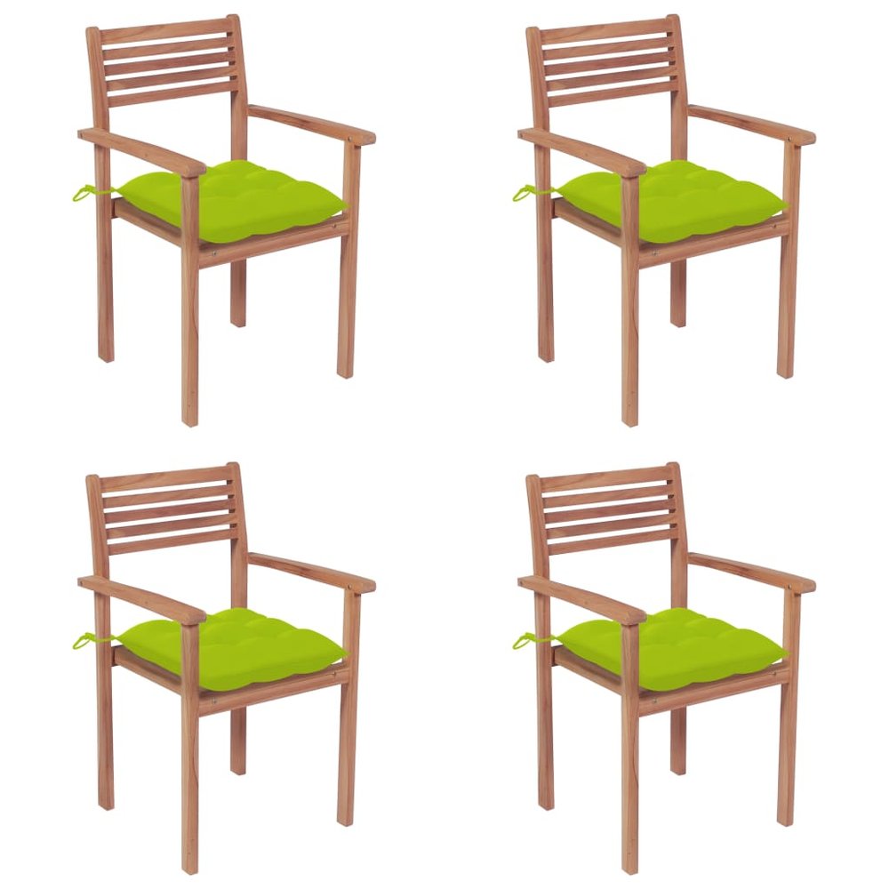 vidaXL Patio Chair Set of 4 Bright Green Cushion, Natural Teak