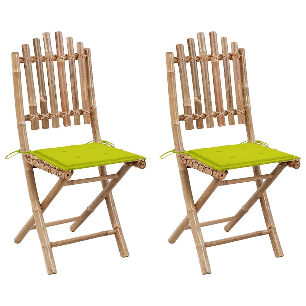 vidaXL Patio Chair Set of 2 Bright green cushions Bamboo Standard