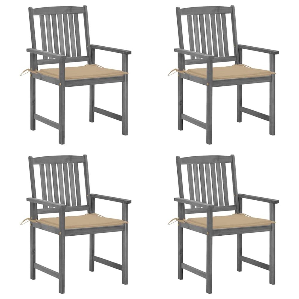 vidaXL Patio Chair Set of 4 Gray Solid acacia wood Standard Durable