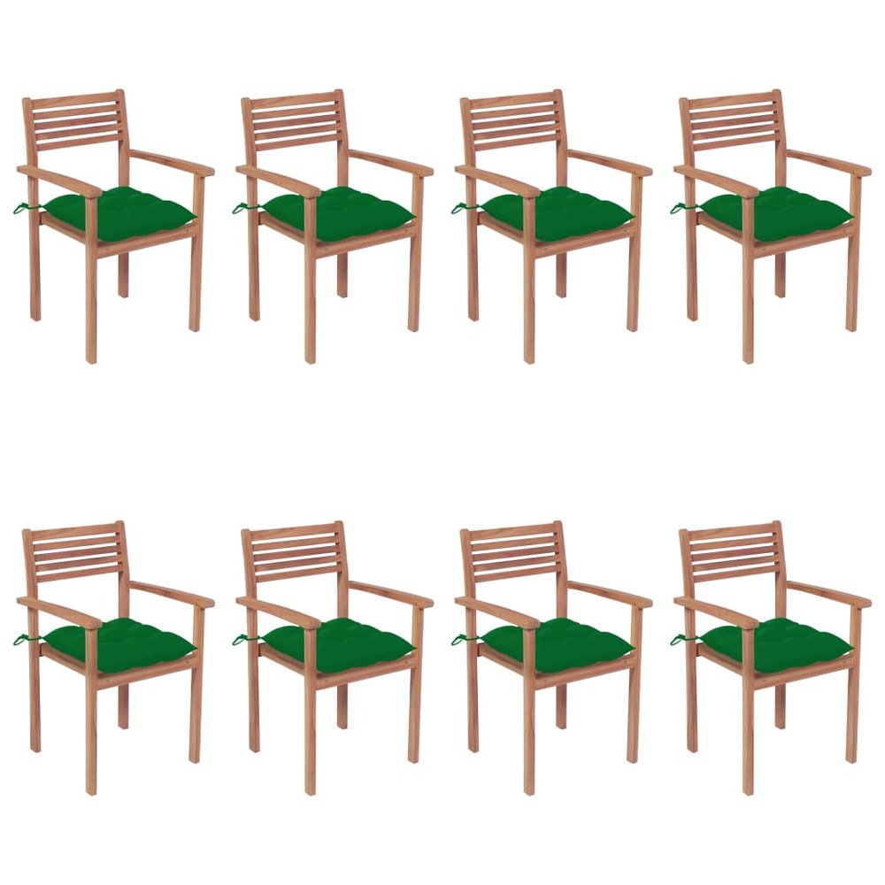 vidaXL Patio Chair Set of 8 Green Teak wood, Polyester Standard