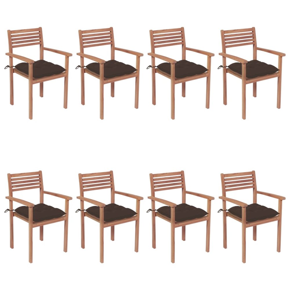 vidaXL Patio Chair Set of 8 Taupe Cushion Teak Wood Standard Stackable