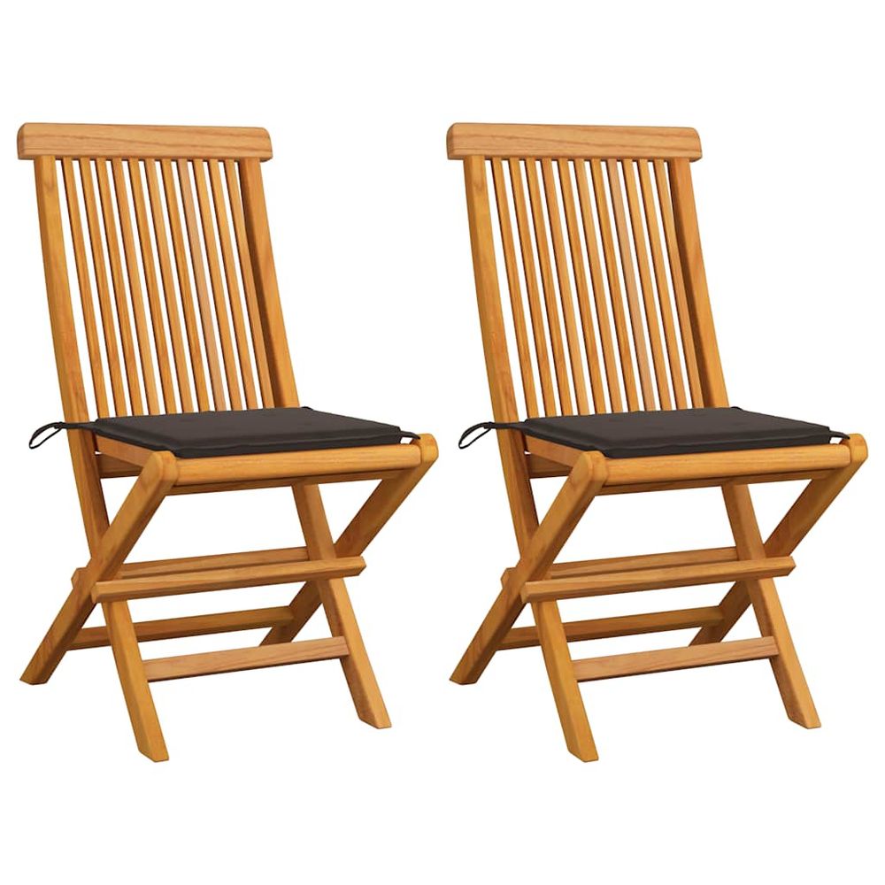 vidaXL Patio Chair Set of 2 Taupe Solid Teak Wood Standard Foldable