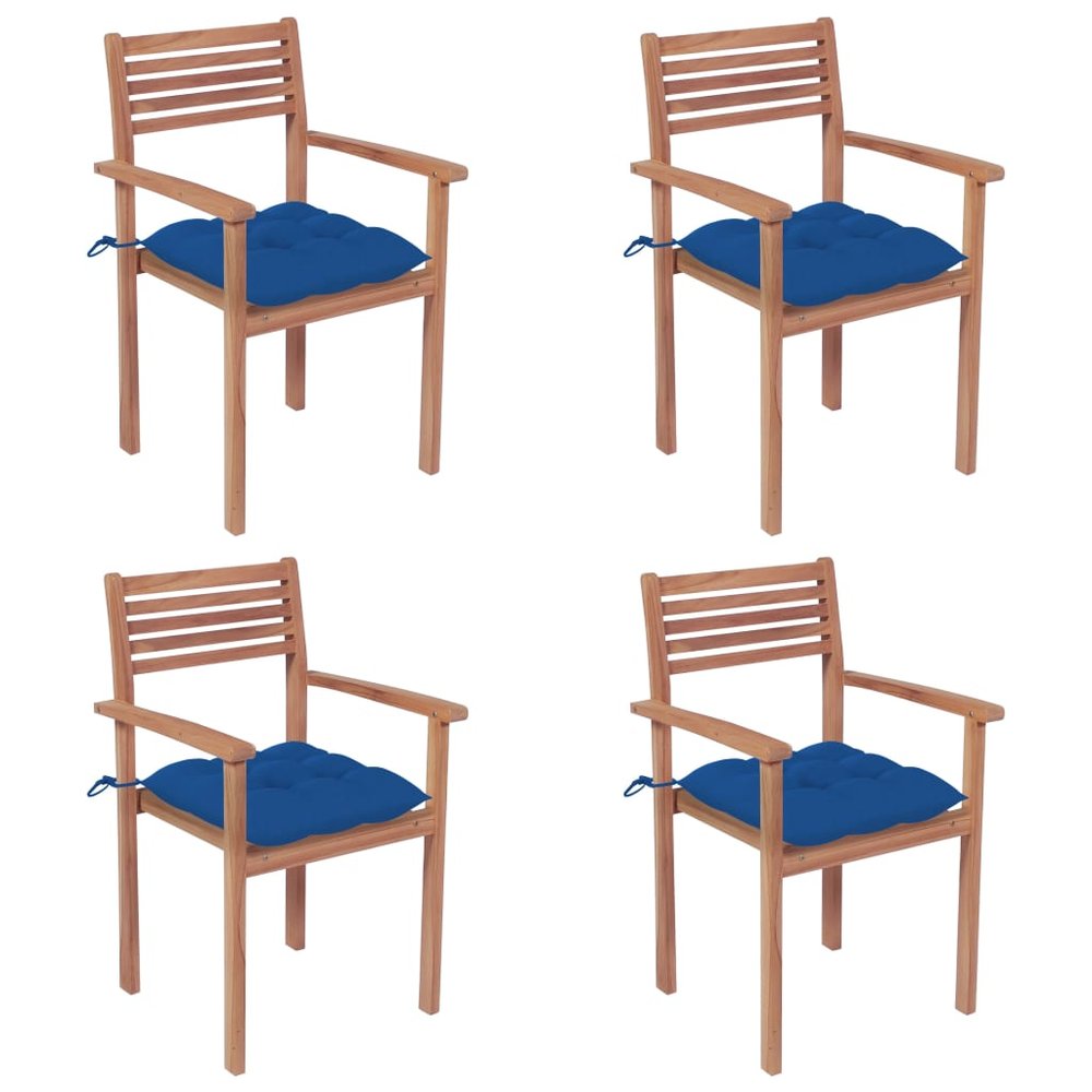 vidaXL Patio Chair Set of 4 Teak Teak Wood Medium Stackable