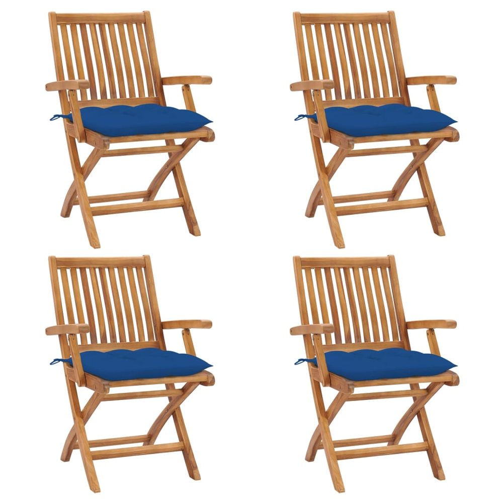 vidaXL Patio Chair Set of 4 Teak wood, Blue cushions