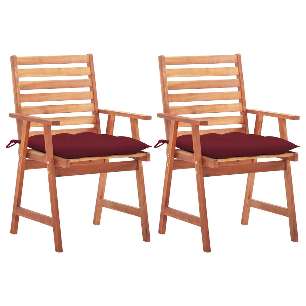 vidaXL Patio Chair Set of 2 Wine red cushion, natural wood