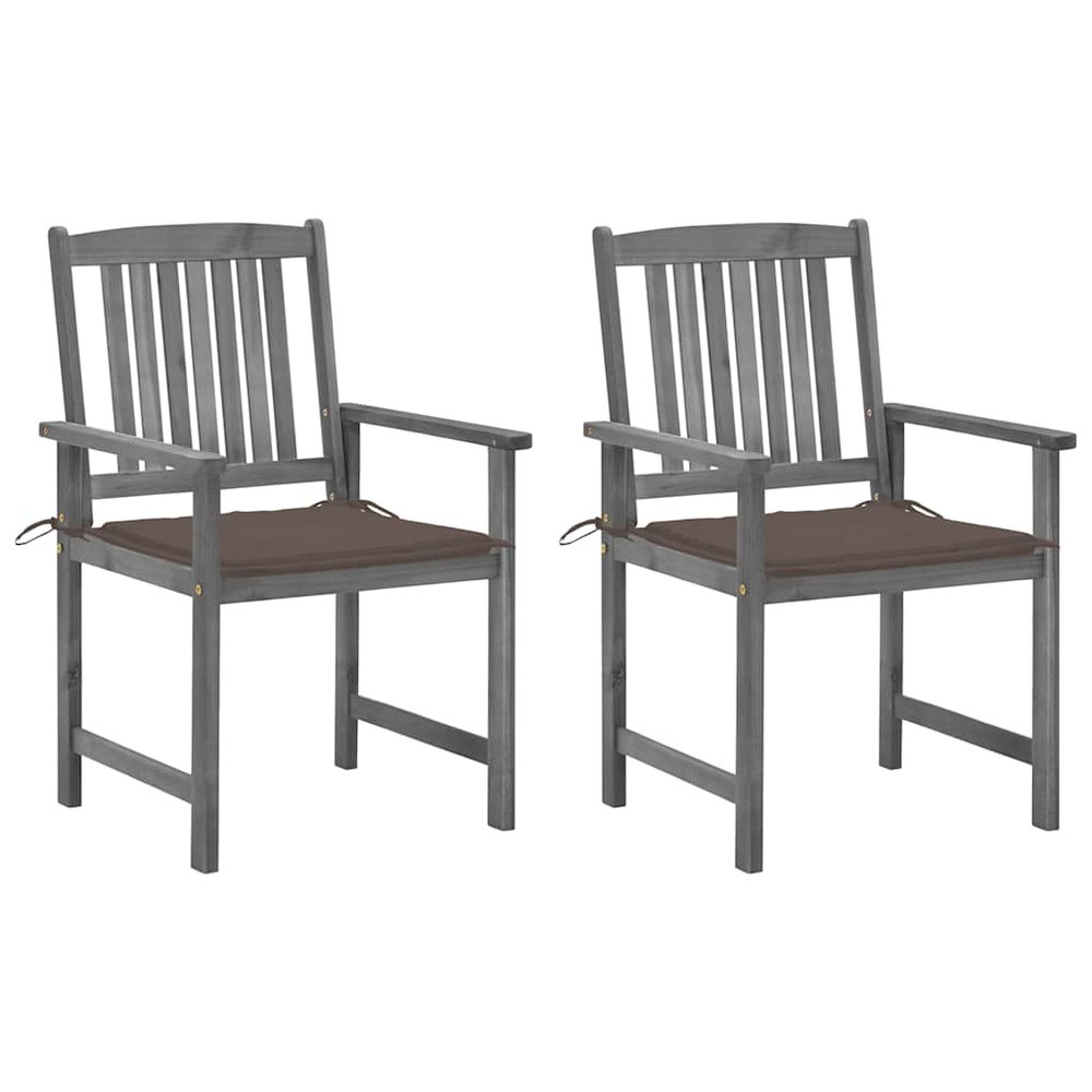 vidaXL Patio Chairs with Cushions 2 pcs Gray Solid Acacia Wood