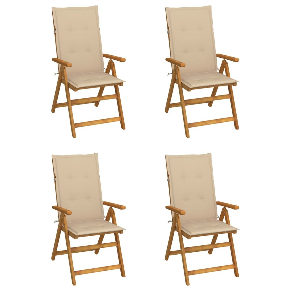 vidaXL Garden Chair Set of 4 Beige Solid acacia wood Standard Foldable