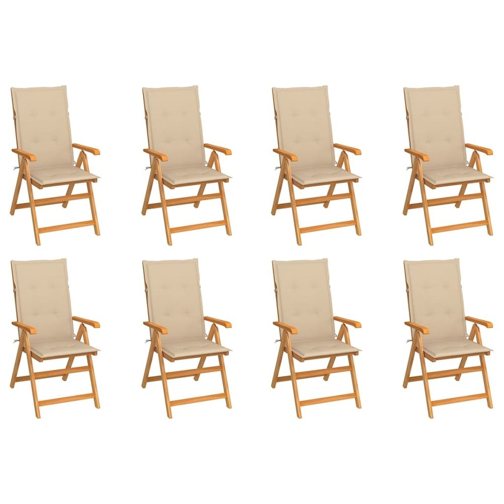 vidaXL Garden Chair Set of 8 Beige, Natural Wood Teak Wood, Polyester