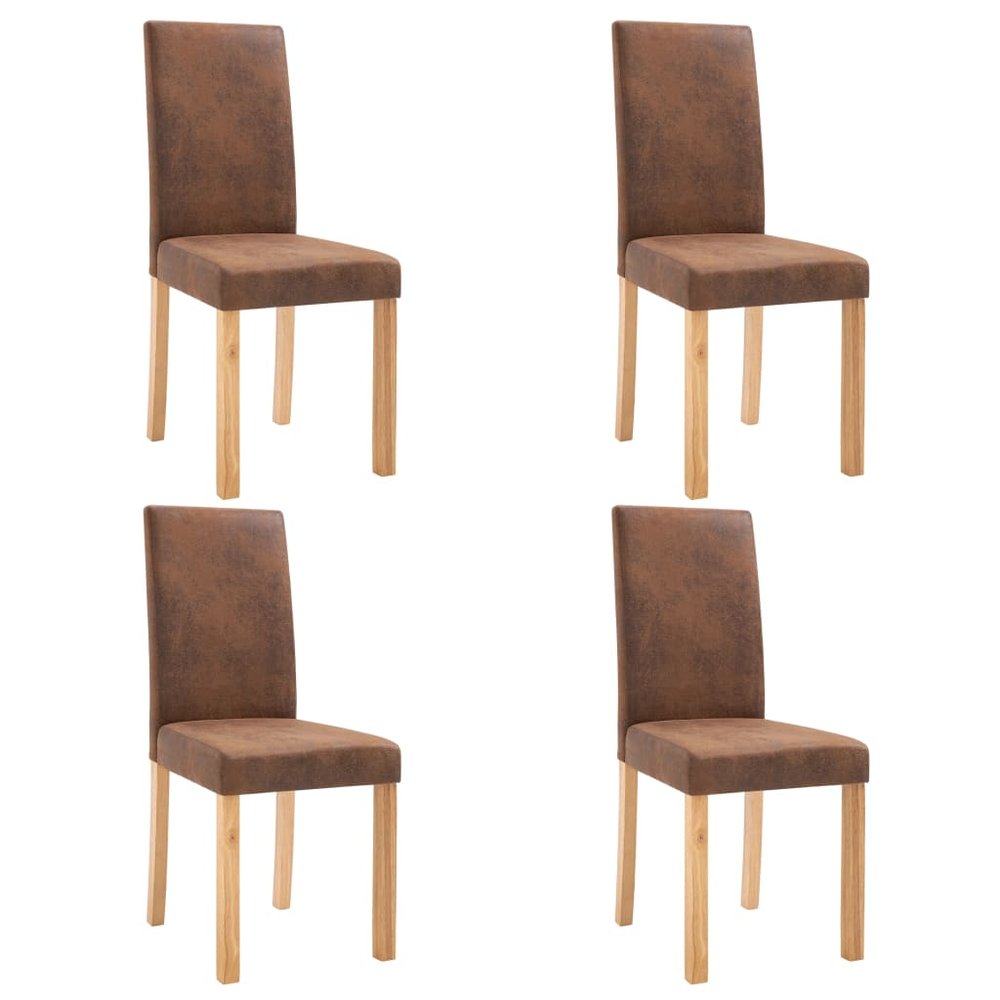 vidaXL Dining Chair Set of 4 Brown Faux Suede, Wood Standard Sturdy