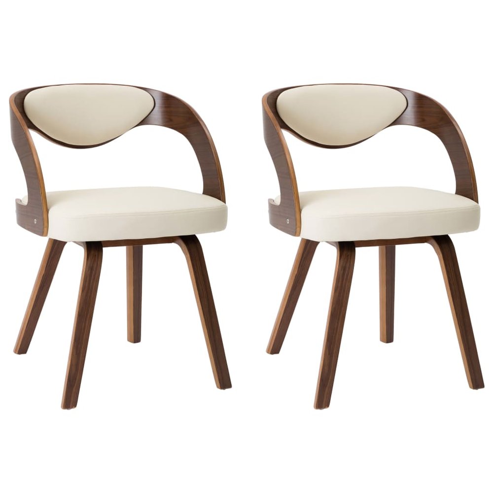 vidaXL Dining Chair Set of 2 Cream and Dark Brown Faux leather, Bentwood