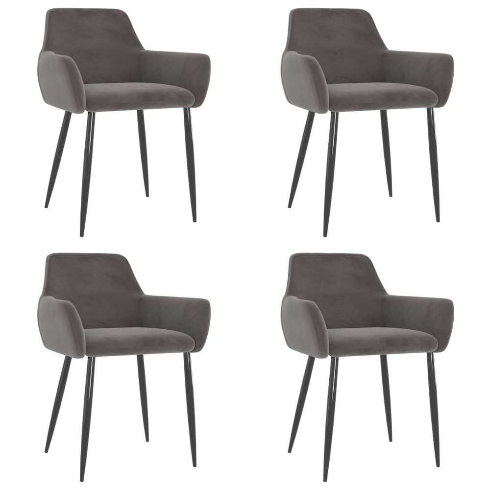 vidaXL Dining Chair Set of 4 Dark Grey Velvet (100% polyester), metal