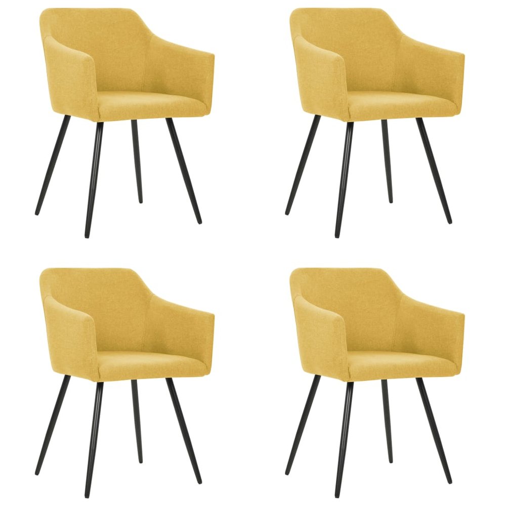 vidaXL Dining Chair Set of 4 Yellow Fabric (100% polyester), Metal