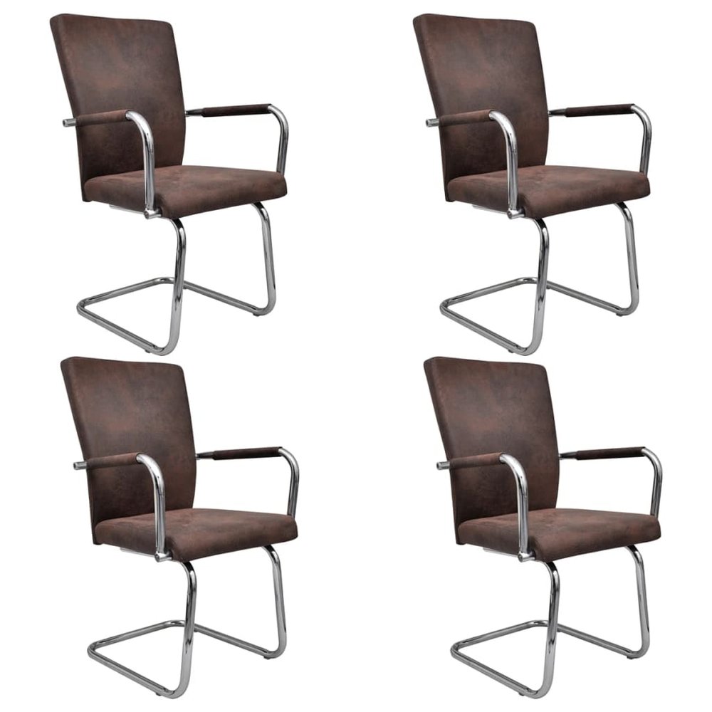 vidaXL Dining Chair Set of 4 Brown Faux suede leather, Powder-coated iron