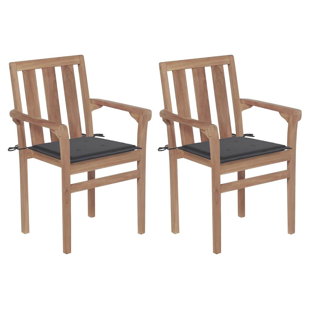 vidaXL Garden Chair Set of 2 Anthracite Teak wood Standard Stackable