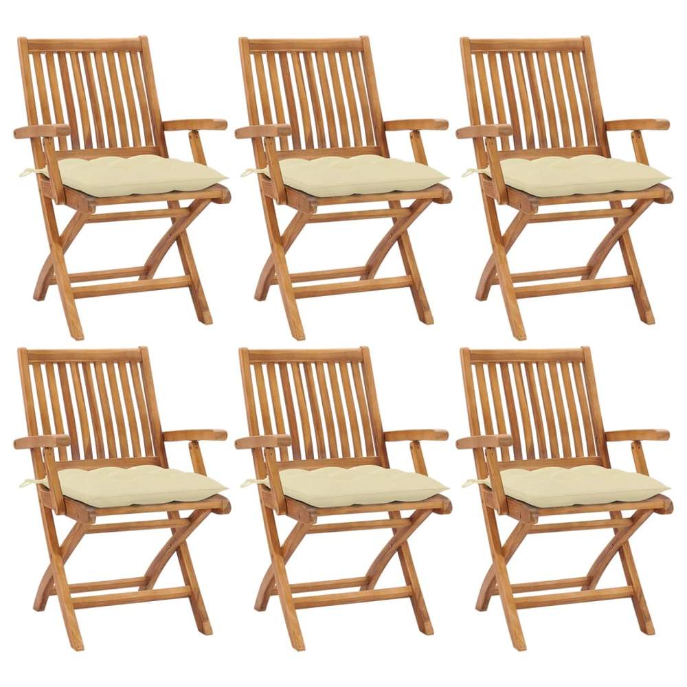 vidaXL Garden Chair Set of 6 Cream white and teak wood
