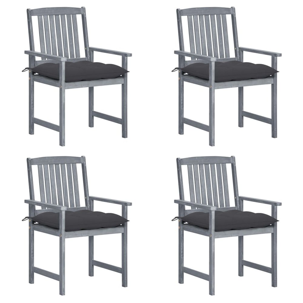vidaXL Garden Chair Set of 4 Grey Solid acacia wood, 100% polyester