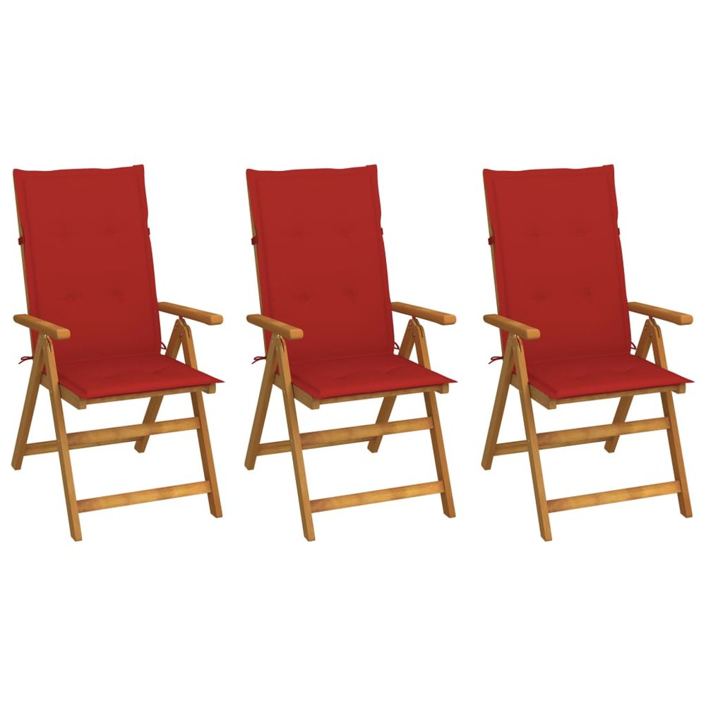 vidaXL Garden Chair Set of 3 Red, Brown Solid Acacia Wood, 100% Polyester