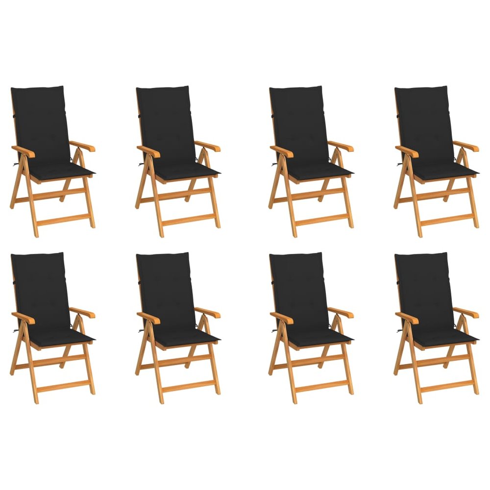 vidaXL Garden Chair Set of 8 Teak wood and black Teak wood and polyester