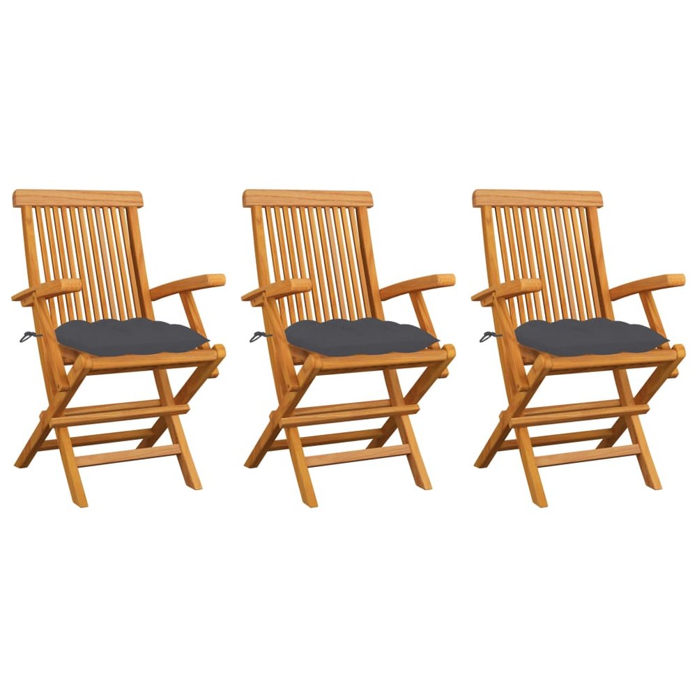 vidaXL Garden Chair Set of 3 Charcoal cushions, teak wood frame